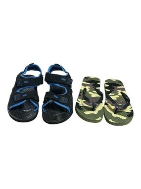 💗5 FOR $25💗 Toddler Size 11/12 Black Blue Sport Sandals + Green Camo Flip Flops